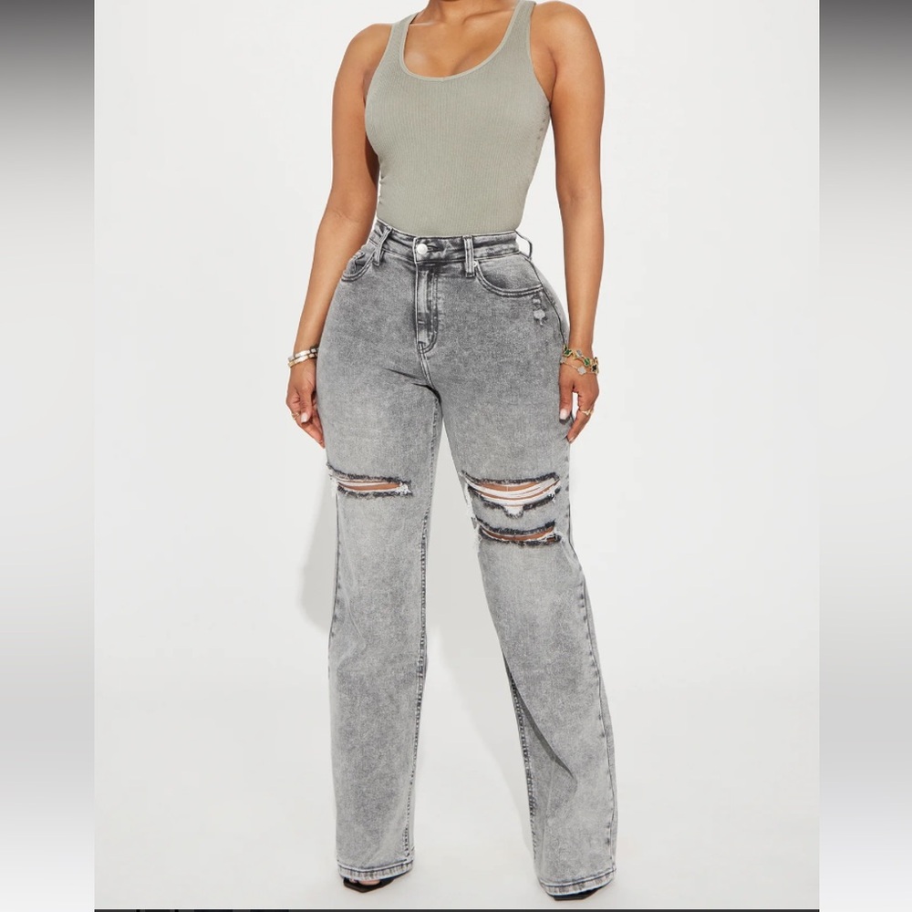Fashion Nova Remi Ripped Stretch Baggy Grey Jeans 3